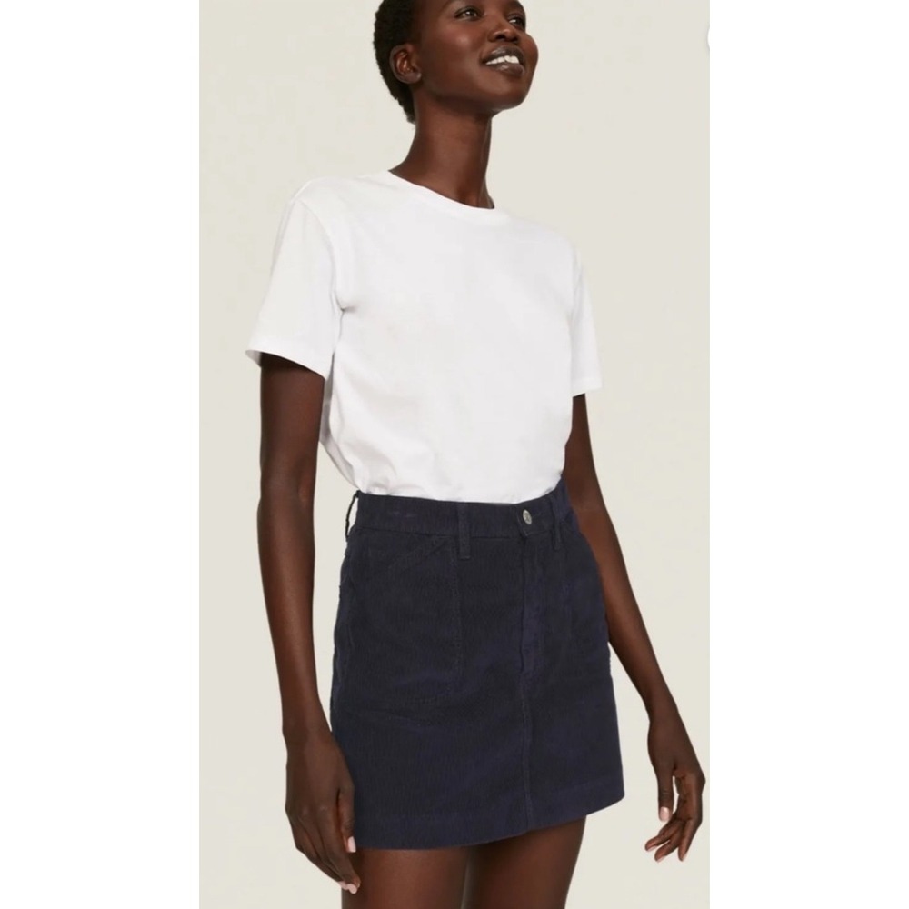 New! Re/Done Navy 70's Pocket Mini Corduroy Skirt Size 26 $265